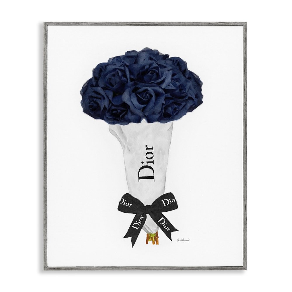 Stupell Industries Blue Rose Floral Bouquet Fashion Glam Bow