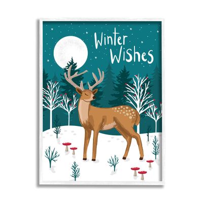 Stupell Industries Winter Wishes Saying Midnight Reindeer Forest Landscape