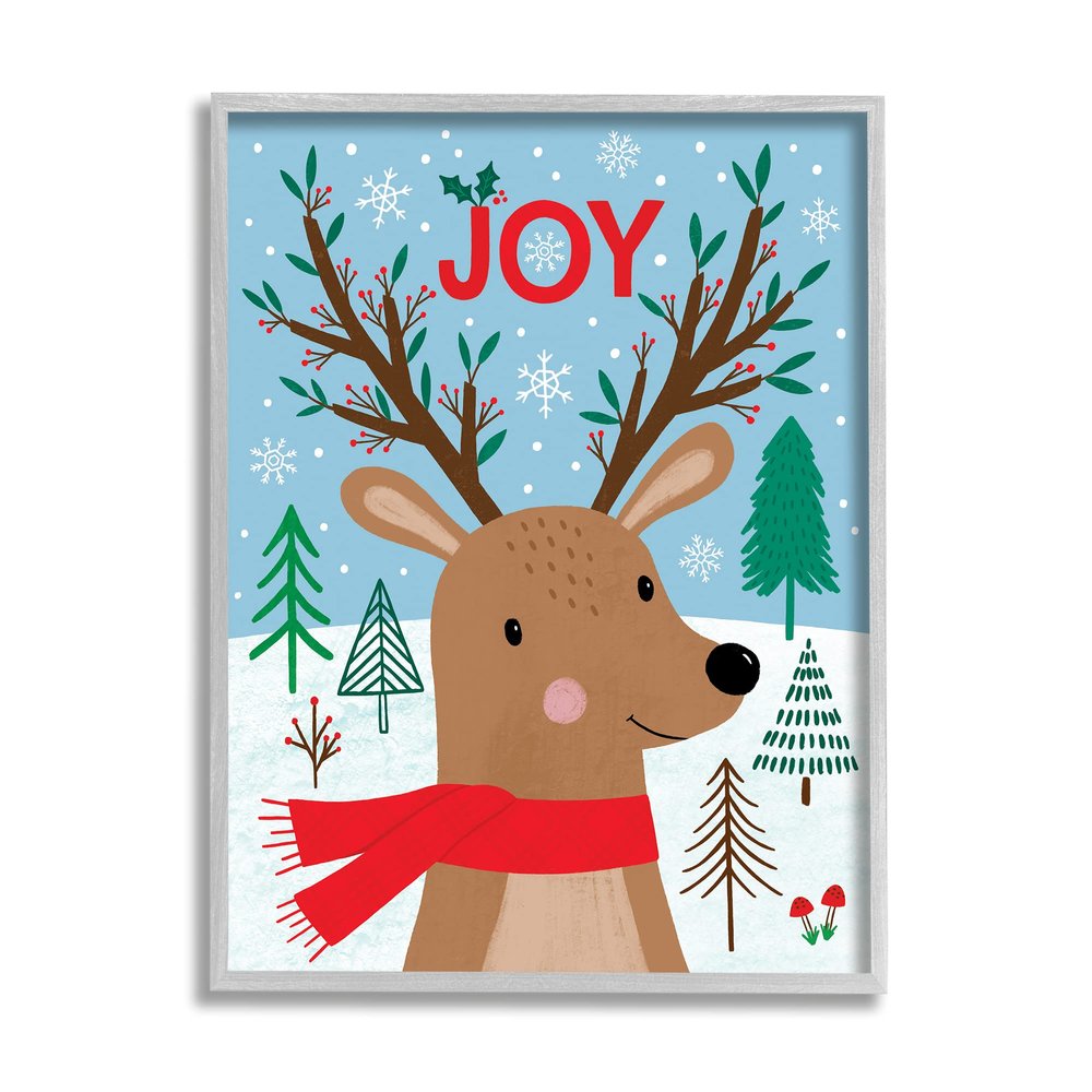 Stupell Industries Red Holly Reindeer Winter Forest Joy Typography