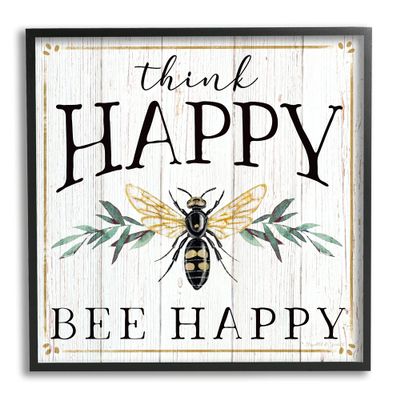 Stupell Industries Think Happy Bee Happy Phrase Insect Pun