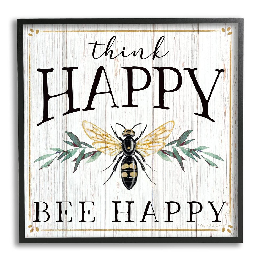 Stupell Industries Think Happy Bee Happy Phrase Insect Pun
