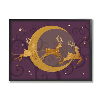 Stupell Industries Reindeers Flying Over Crescent Moon Glam Christmas Sky