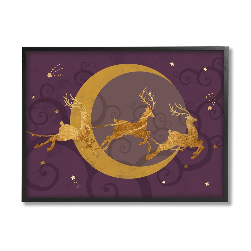 Stupell Industries Reindeers Flying Over Crescent Moon Glam Christmas Sky