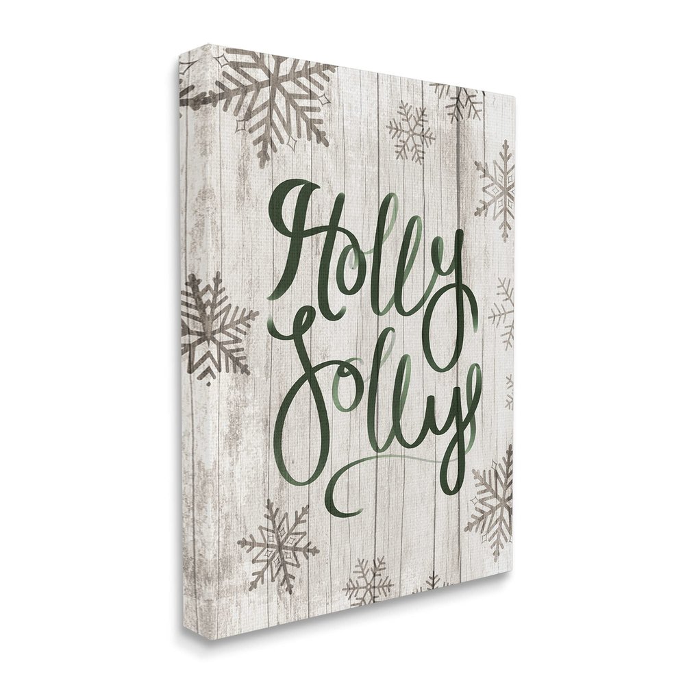 Stupell Industries Holly Jolly Festive Cursive Typography Winter Rustic Snowflakes