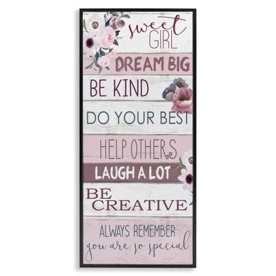 Stupell Industries Sweet Girl Inspirational Phrases Soft Pink Florals, Designed by Kim Allen Black Framed Wall Art, 13 x 30