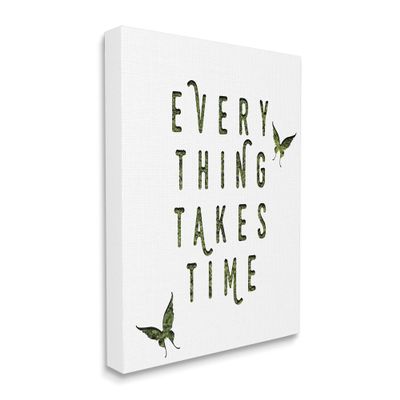 Stupell Industries Everything Takes Times Phrase Butterflies Grass Pattern