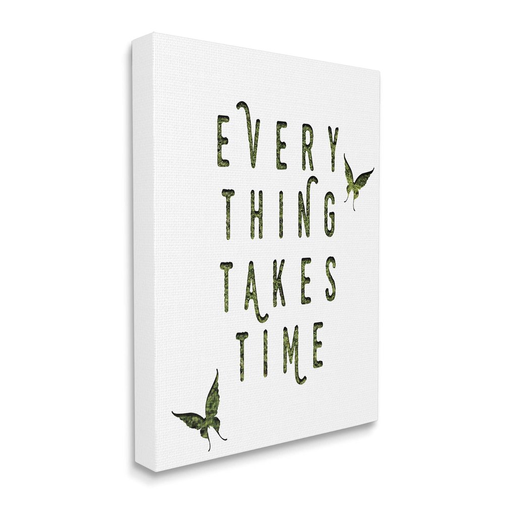 Stupell Industries Everything Takes Times Phrase Butterflies Grass Pattern