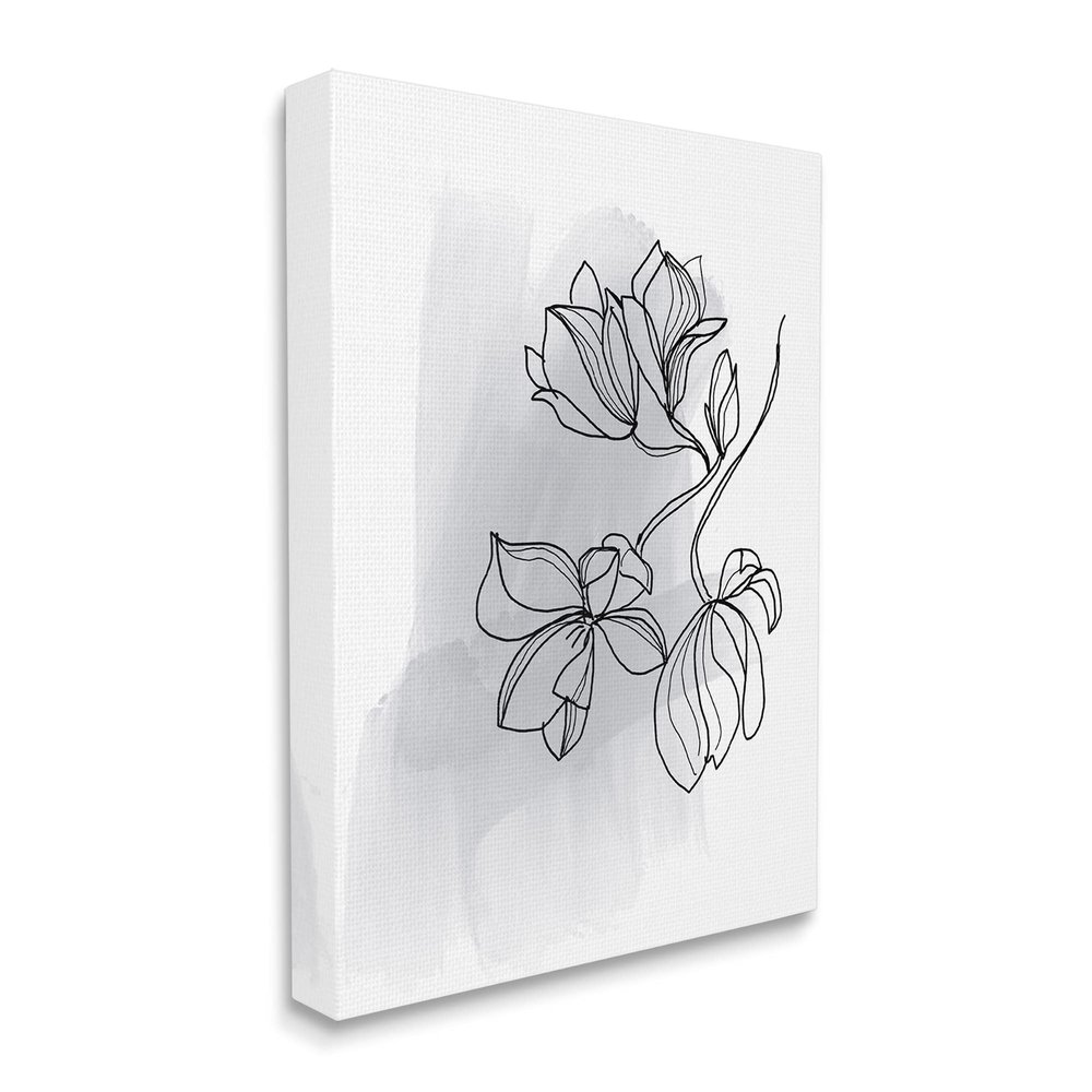 Stupell Industries Lily Floral Line Drawing Over Abstract Brush Pattern