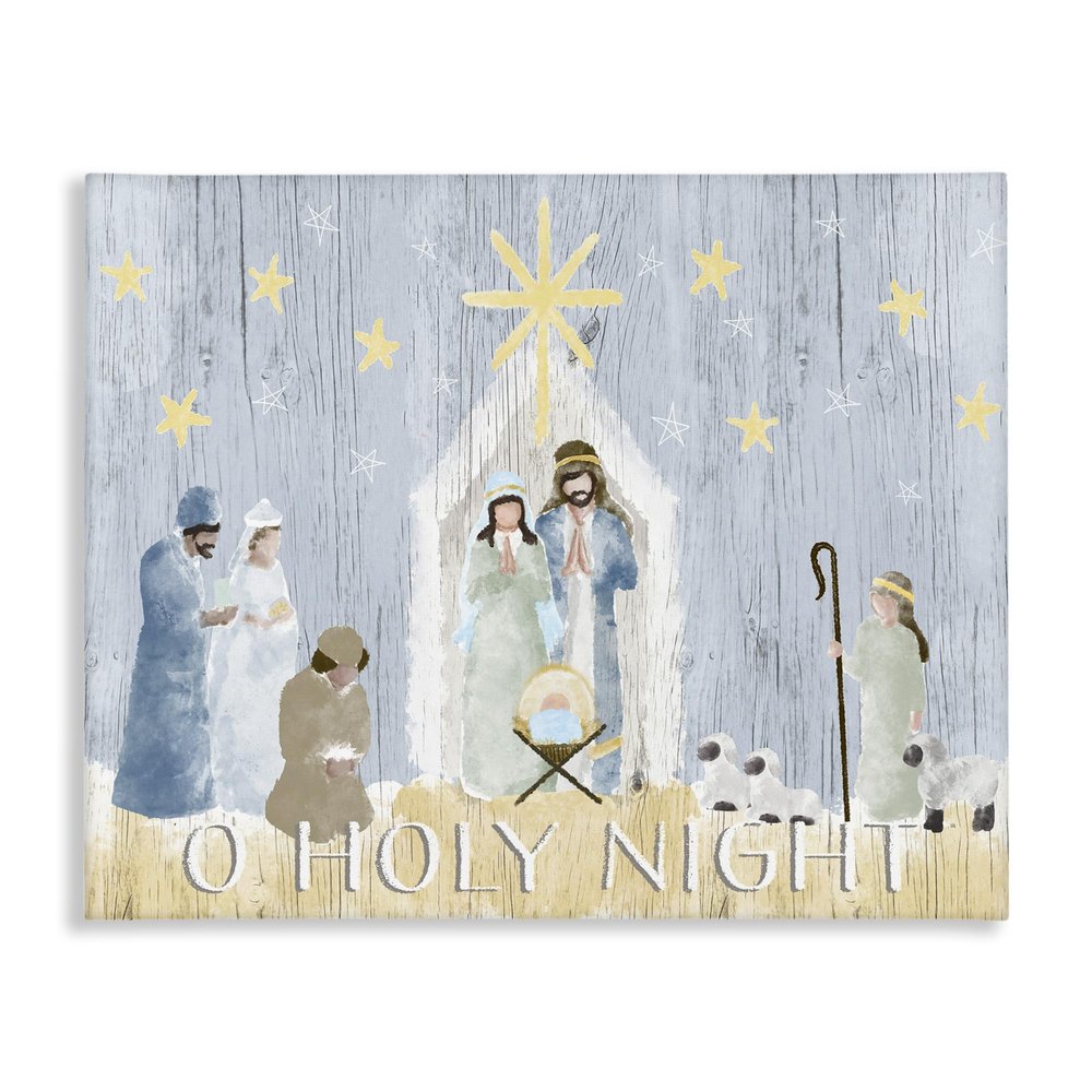 Stupell Industries Nativity Barn Stable Christmas Holiday Rustic Scene, Designed by Andi Metz Canvas Wall Art, 24x30, Blue