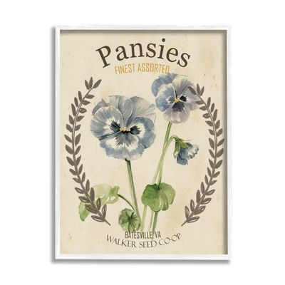 Stupell Industries Blue Assorted Pansies Vintage Floral Seed Packet