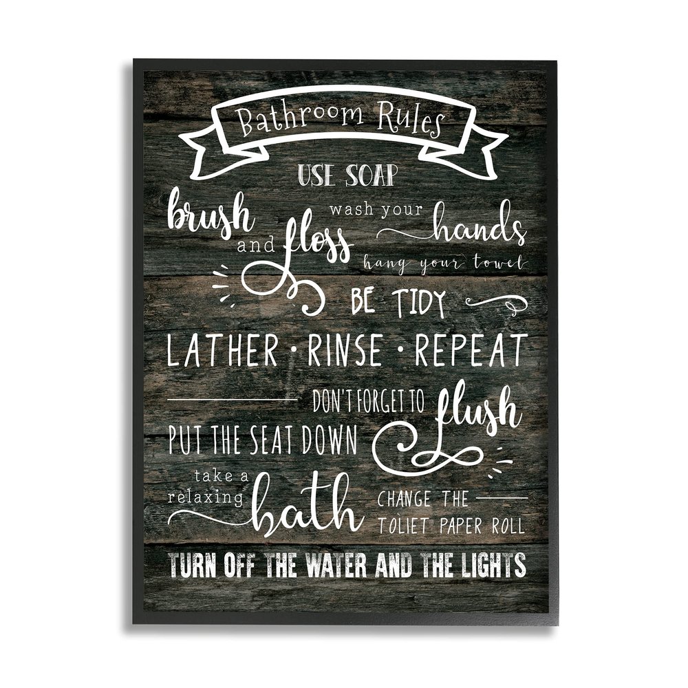 Stupell Industries Rustic Bathroom Rules Sign Good Hygiene List