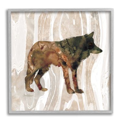 Stupell Industries Woodland Wolf Watercolor Silhouette Rustic Grain Pattern