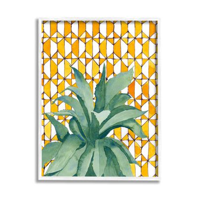 Stupell Industries Tropical Plant Fronds Over Geometric Yellow Pattern