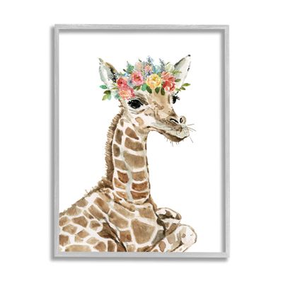 Stupell Industries Baby Giraffe Boho Fashion Spring Floral Crown