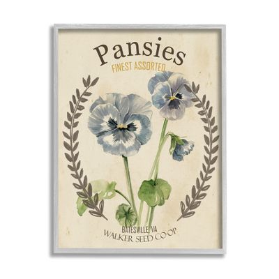 Stupell Industries Blue Assorted Pansies Vintage Floral Seed Packet