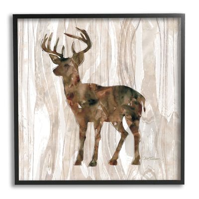 Stupell Industries Wilderness Buck Watercolor Silhouette Rustic Grain Pattern