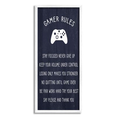 Stupell Industries Blue Gamer Rules Motivational Phrases for Children