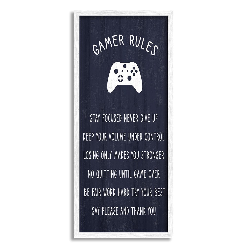 Stupell Industries Blue Gamer Rules Motivational Phrases for Children