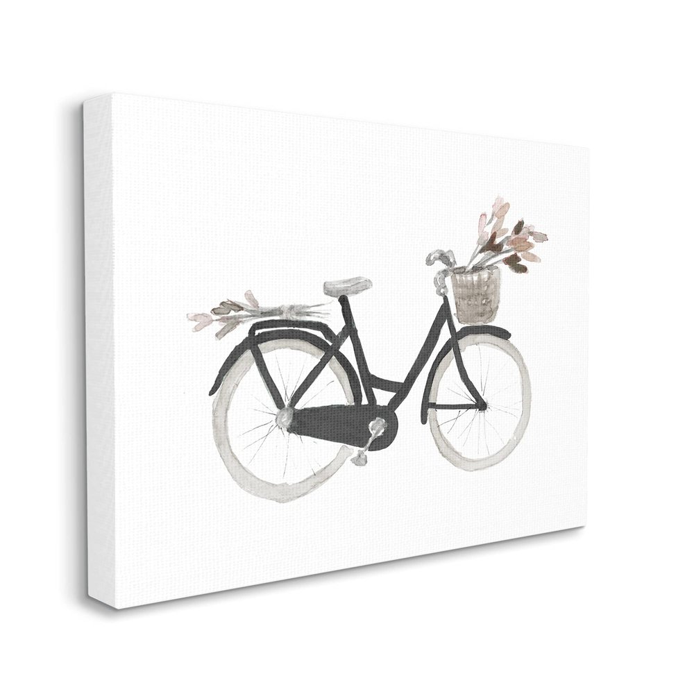 Stupell Industries Spring Floral Bicycle Basket Minimal Over White