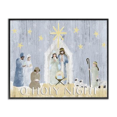 Stupell Industries Nativity Barn Stable Christmas Holiday Rustic Scene, Designed by Andi Metz Black Framed Wall Art, 11 x 14, Blue