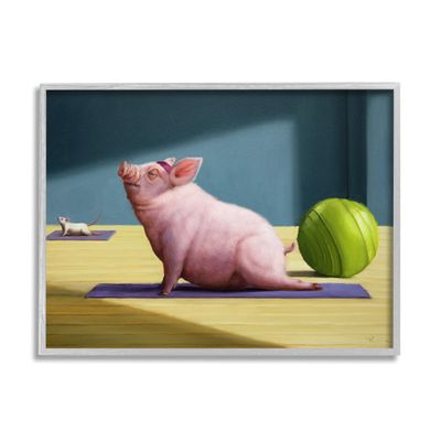 Stupell Industries Pink Pig Doing Yoga Upward Facing Hog