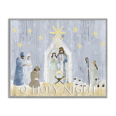 Stupell Industries Nativity Barn Stable Christmas Holiday Rustic Scene, Designed by Andi Metz Gray Framed Wall Art, 11 x 14, Blue