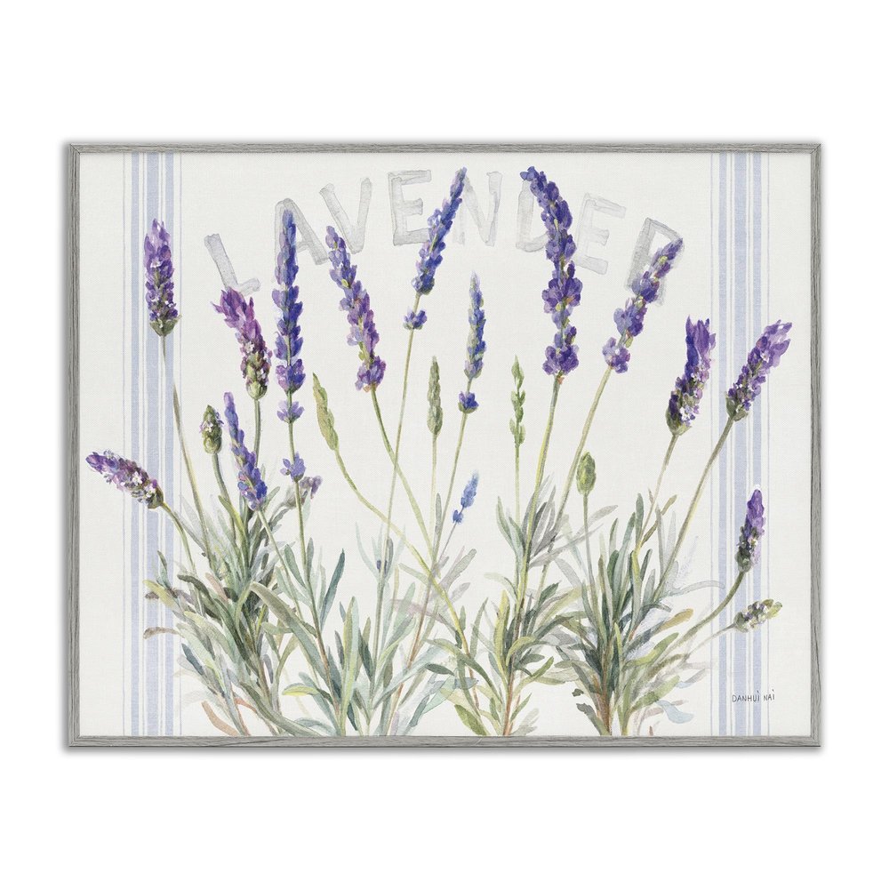 Stupell Industries Lavender Floral Cluster Farmhouse Bistro Stripes, Designed by Danhui NAI Gray Framed Wall Art, 16 x 20, Multi-Color