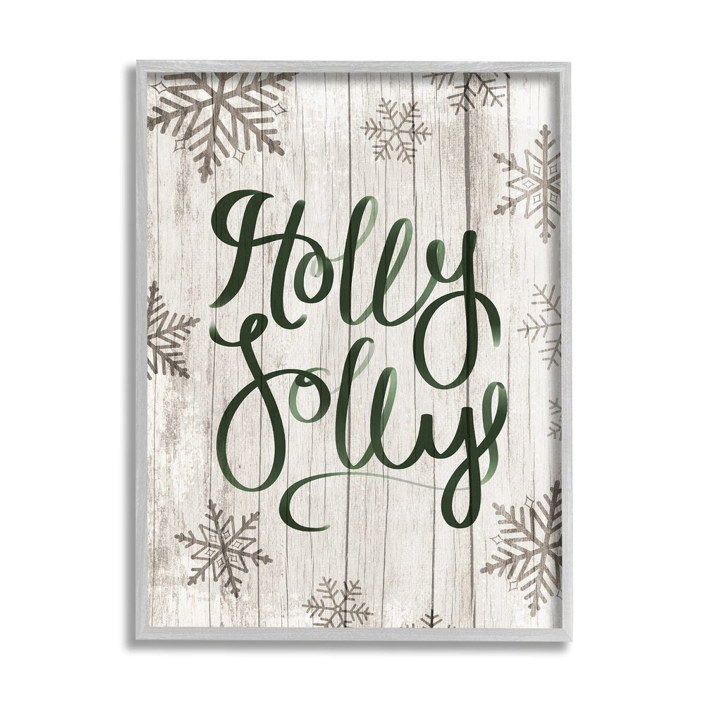 Stupell Industries Holly Jolly Festive Cursive Typography Winter Rustic Snowflakes