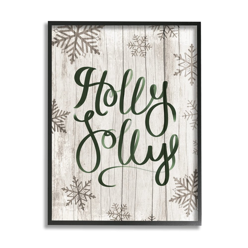 Stupell Industries Holly Jolly Festive Cursive Typography Winter Rustic Snowflakes
