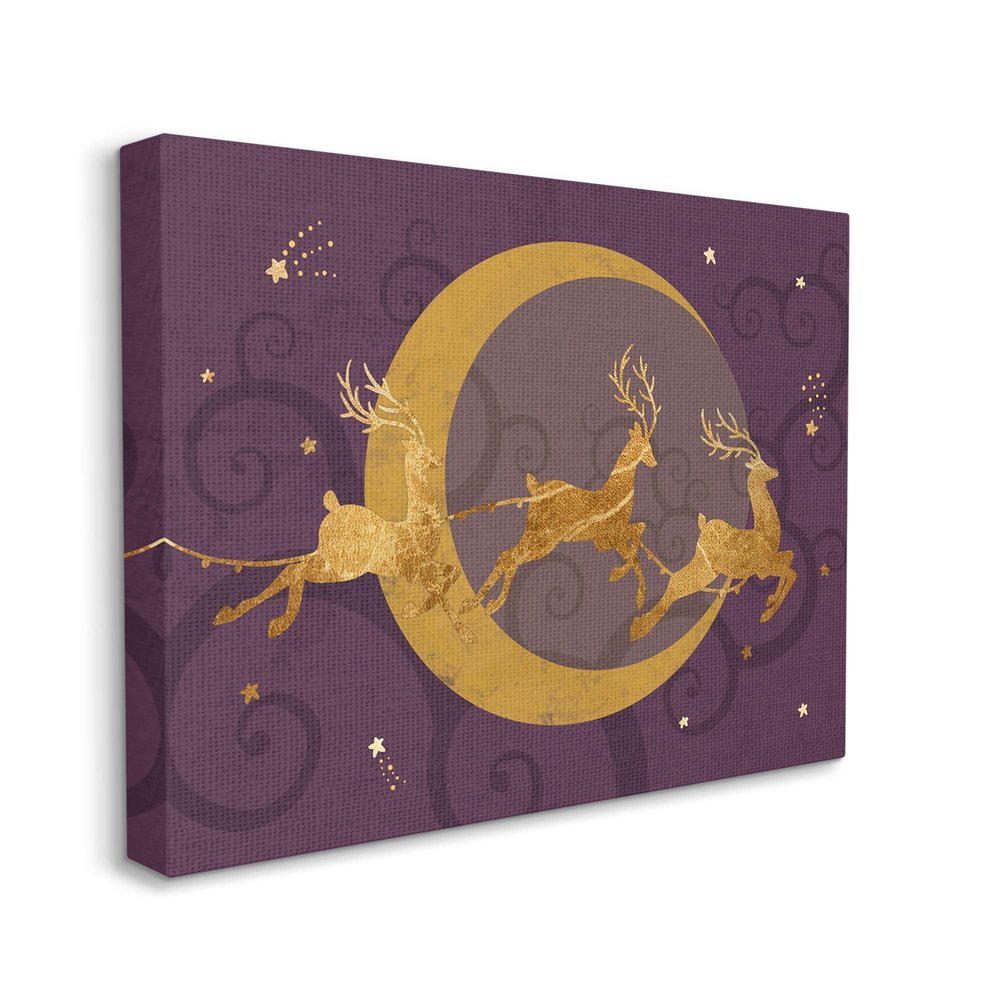 Stupell Industries Reindeers Flying Over Crescent Moon Glam Christmas Sky
