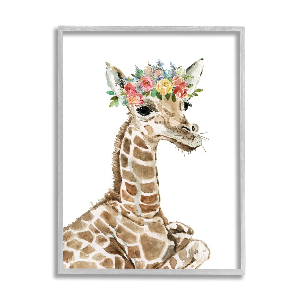 Stupell Industries Baby Giraffe Boho Fashion Spring Floral Crown