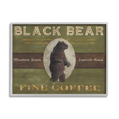 Stupell Industries Black Bear Fine Coffee Rustic Kitchen Mountain Animal