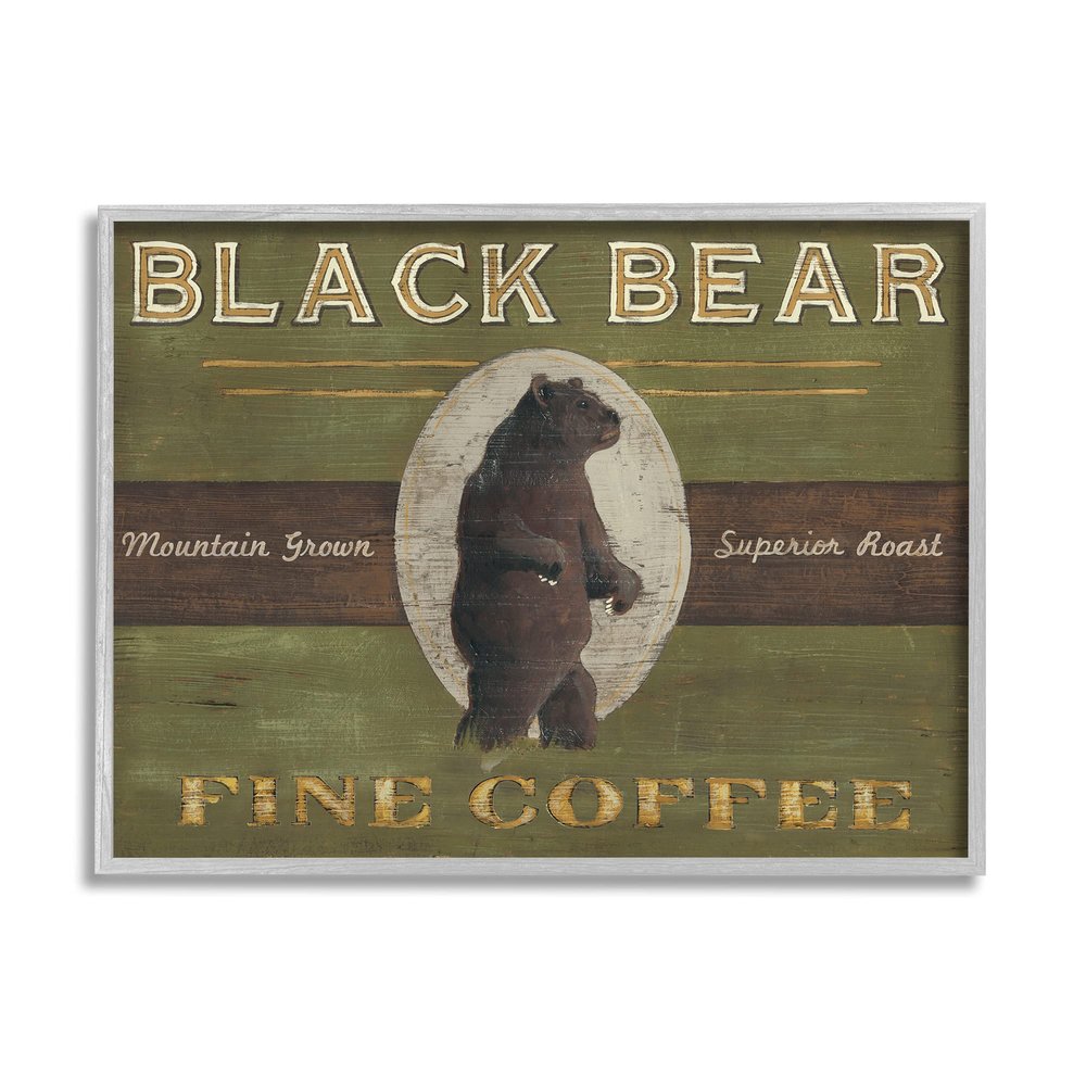 Stupell Industries Black Bear Fine Coffee Rustic Kitchen Mountain Animal