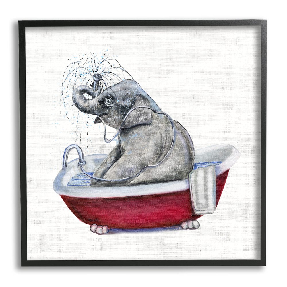 Stupell Industries Elephant in Red Bathtub Playful Safari Animal