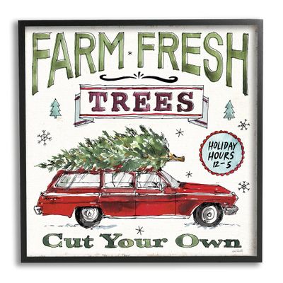 Stupell Industries Farm Fresh Trees Vintage Christmas Advertisement Station Wagon