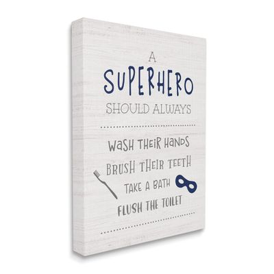 Stupell Industries Superhero Bathroom Rules Good Hygiene Phrases Blue Mask
