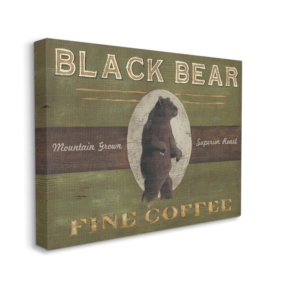 Stupell Industries Black Bear Fine Coffee Rustic Kitchen Mountain Animal