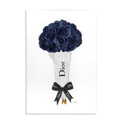 Stupell Industries Blue Rose Floral Bouquet Fashion Glam Bow