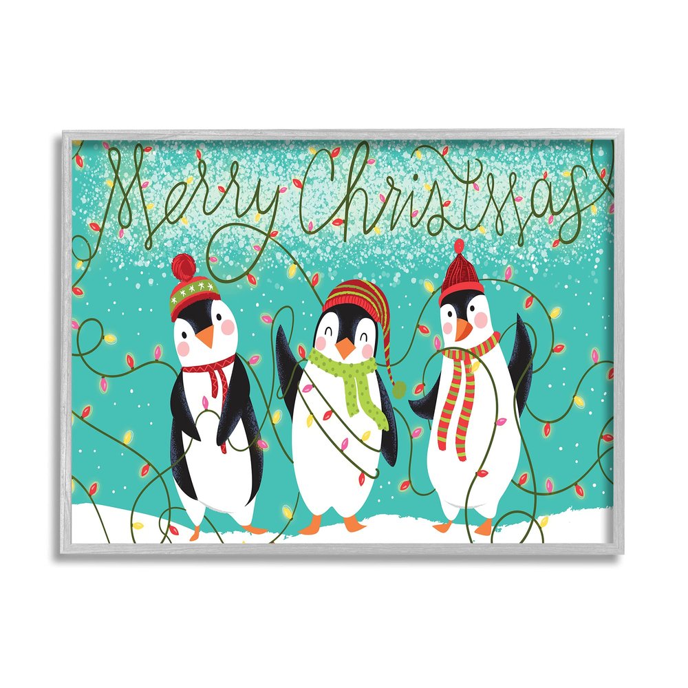 Stupell Industries Merry Christmas Sentiment Fun Playful Winter Penguins