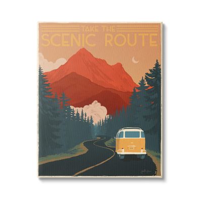 Stupell Industries Take The Scenic Route Phrase Retro Mountain Travel