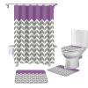 4 Piece Bathroom Mat Sets, Geometric Chevron Pattern Purple Doormats Decor Shower Curtain Rugs Bath Mat Non-Slip Toilet Seat Cover Bathroom Mat view 1