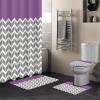 4 Piece Bathroom Mat Sets, Geometric Chevron Pattern Purple Doormats Decor Shower Curtain Rugs Bath Mat Non-Slip Toilet Seat Cover Bathroom Mat view 2