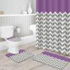 4 Piece Bathroom Mat Sets, Geometric Chevron Pattern Purple Doormats Decor Shower Curtain Rugs Bath Mat Non-Slip Toilet Seat Cover Bathroom Mat view 3
