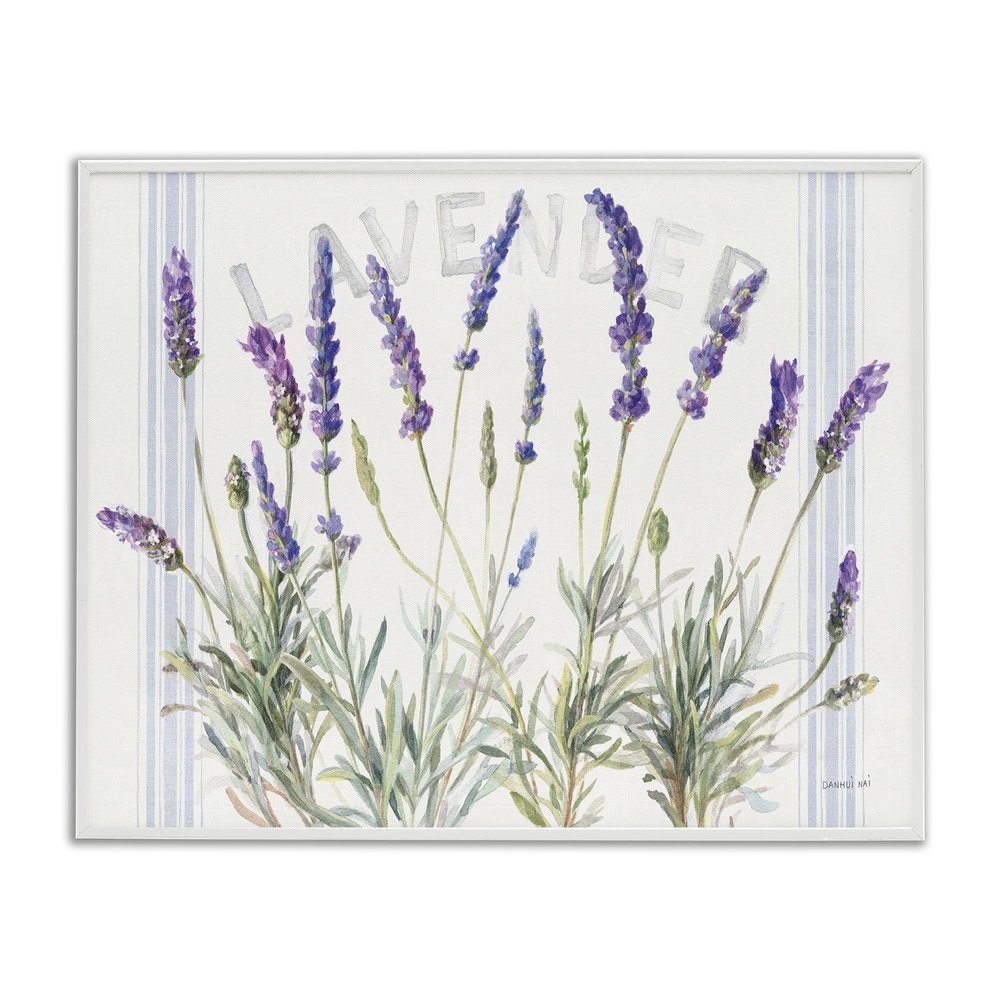 Stupell Industries Lavender Floral Cluster Farmhouse Bistro Stripes, Designed by Danhui NAI White Framed Wall Art, 16 x 20, Multi-Color