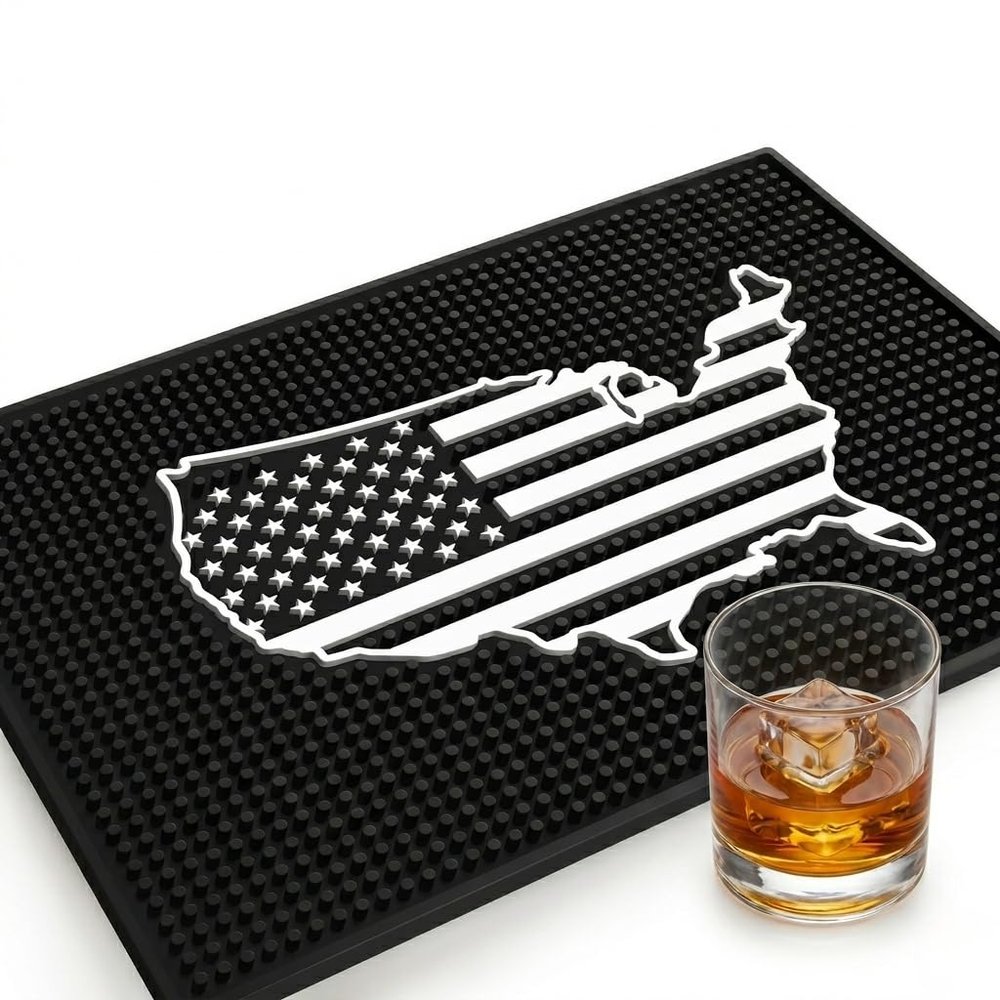 American Flag Bar Mat - Patriotic 18"x12" Rubber Bar Mat for Home Bar, Wet Bar, Countertop & Man Cave, Non-Slip Spill Mat for Cocktail Station, USA Gift for Veterans