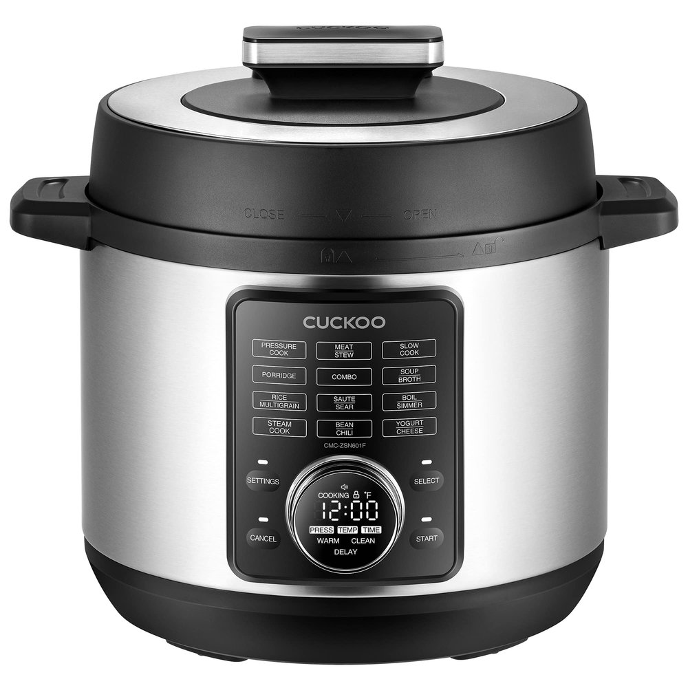 CUCKOO Pressure Cooker 10 Menu Options: Steamer, Slow Cook, Saut, Porridge, & More, User-Friendly LED Display, Stainless Steel Inner Pot, 24 Cup / 6 Qt. (Uncooked) CMC-ZSN601F Black