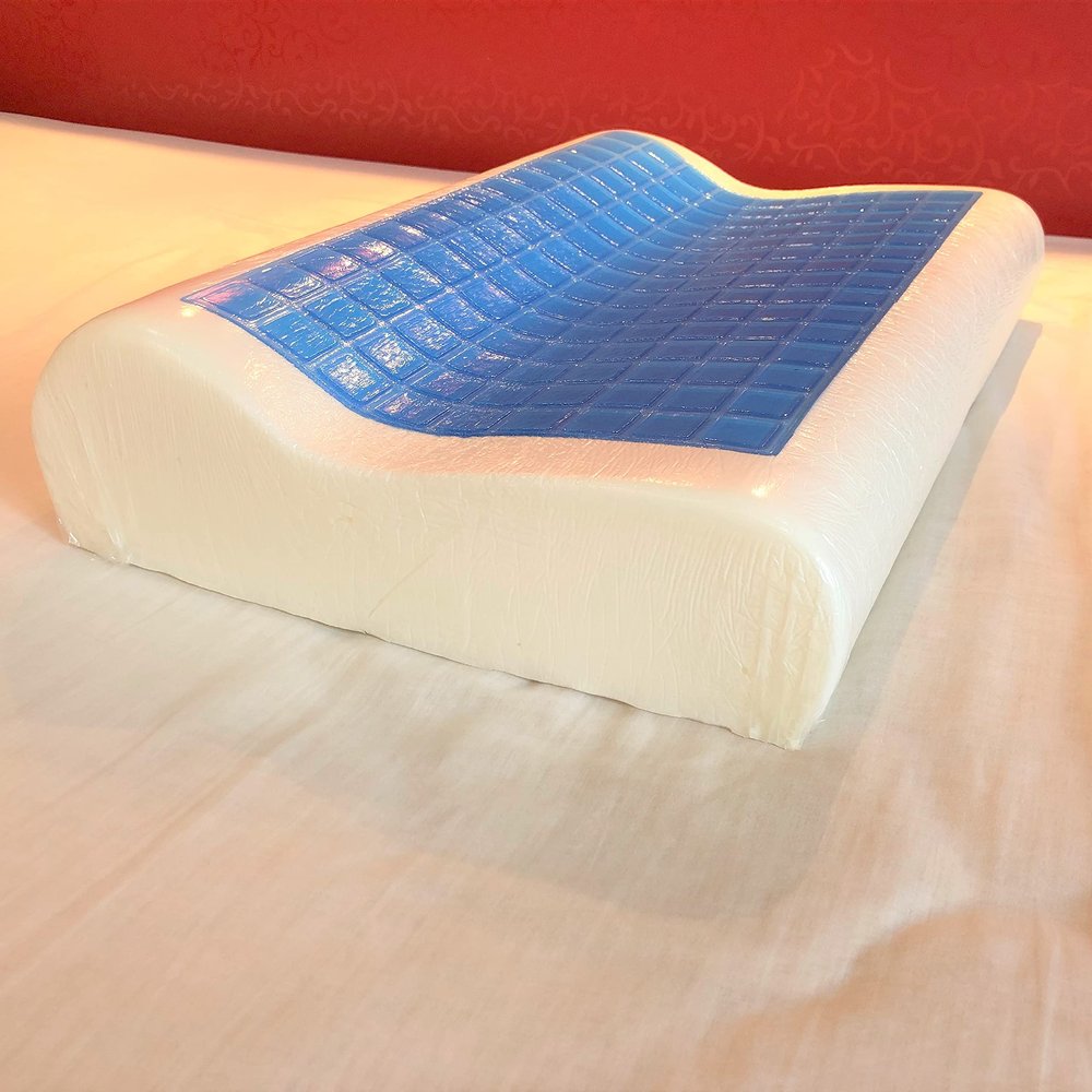 KOYOTO K-127 Cooling Gel Large Size Pillow Slow Rebound Memory Foam Pillow for Neck Care Cervical Care Wave Shape Ergonomic Contour Design Neck Pain Relieve Pillow Feeling Cool While Sleep.