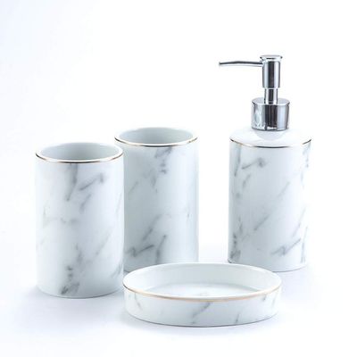 Bathroom Accessories Set4 Pcs Marble Pattern Bathroom Sets Accessories with Soap Dispenser, Toothbrush Holder, Bathroom Tumbler, Soap Dish for Birthday gift, housewarming gift, Home Decoration (F)