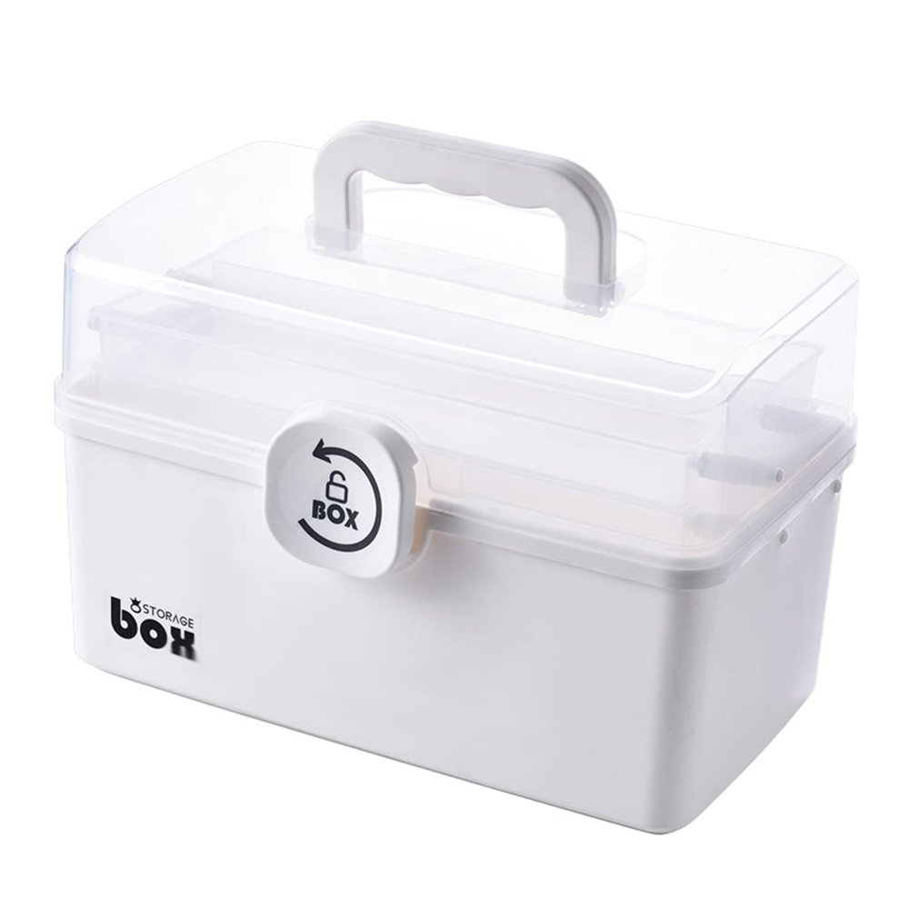 QIEUUOD Family Medicine Storage Box Extremely Large Multi-Layer Portable Emergency Medical Box with Children Large-Capacity in White, 42*26*31cm