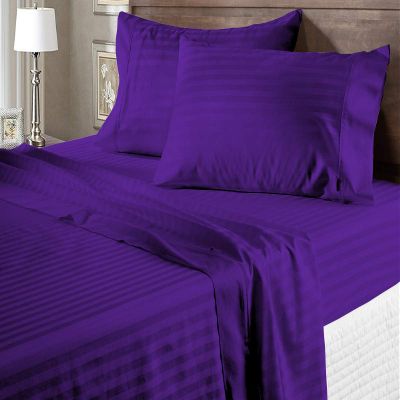 100% Egyptian Cotton 600 Thread Count 6 Pc Bed Sheets-Grand King Size, Deep Pocket Upto 21-24'' Sheet Set,Purple Stripe